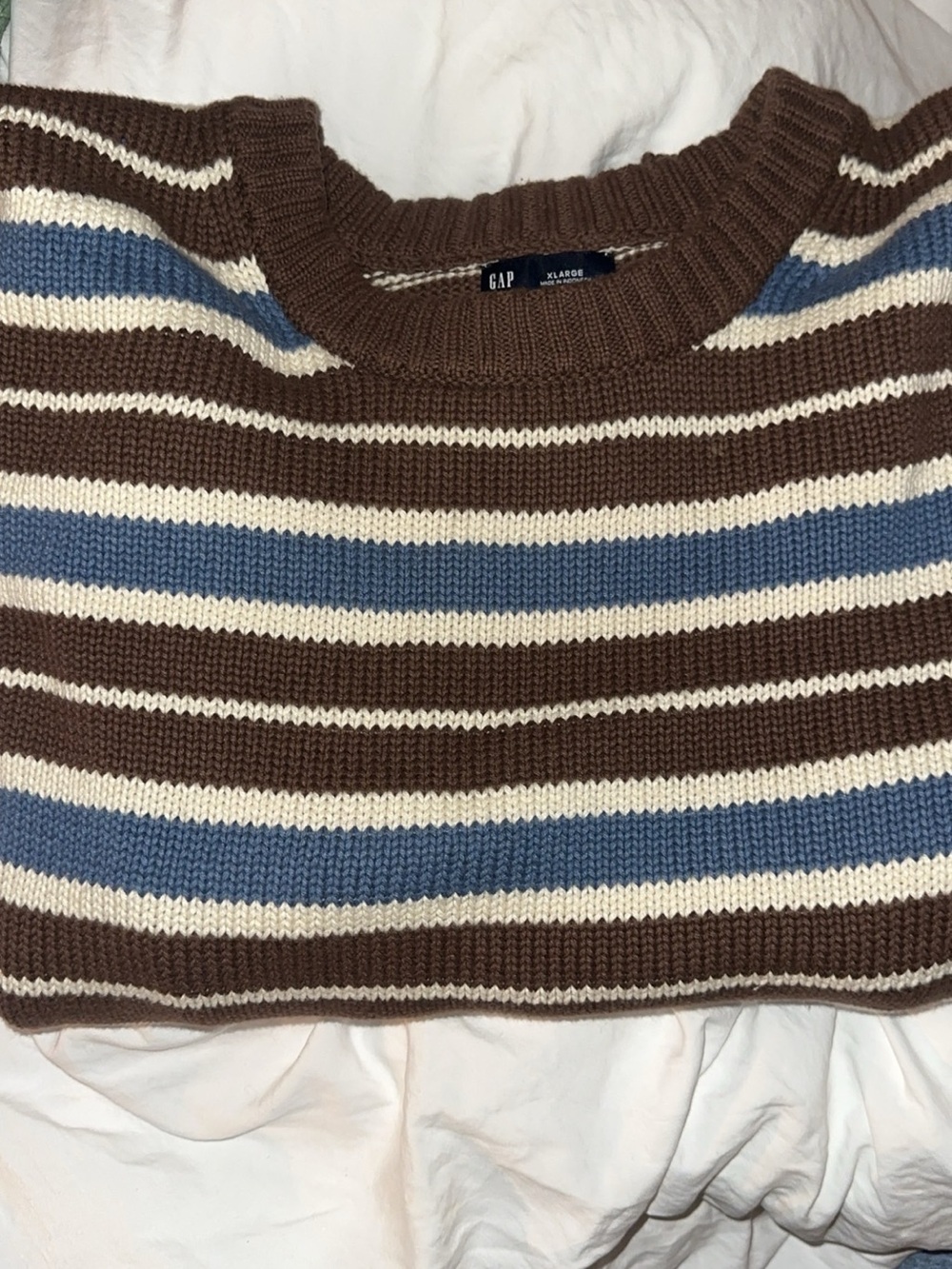 GAP Men’s Striped Crewneck Sweater - Brown, Blue, Cream